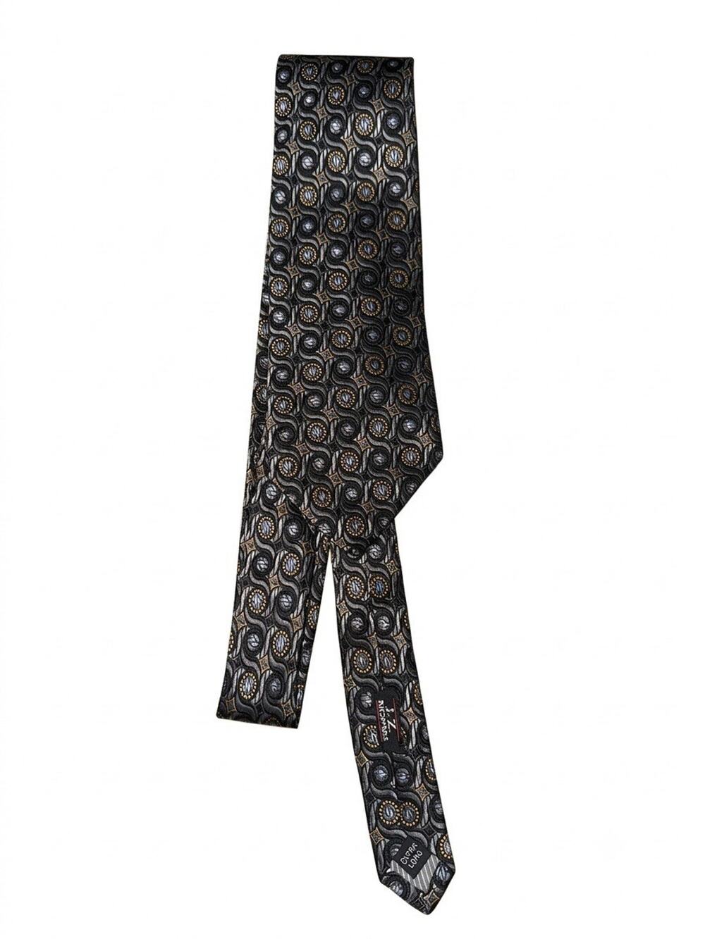JZ Richards Nordstrom Extra Long Silk Tie Black Silver Gold Geometric XL 63"